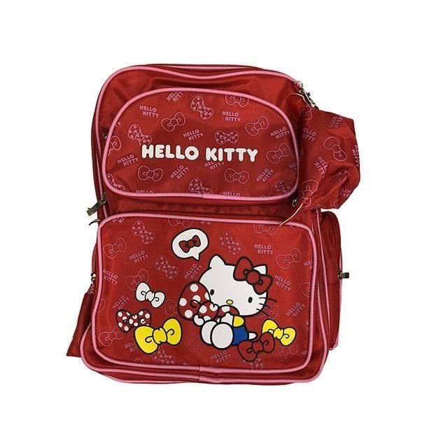  【南紡購物中心】 KITTY後背大容量可A4資夾二主袋+外袋共四層上學附零錢包中低年級