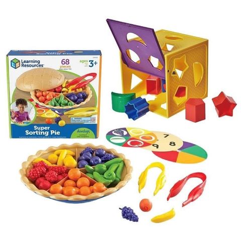 【南紡購物中心】 華森葳教玩具超值組-分類水果派(數學教具)+配對百寶箱(形狀配對)