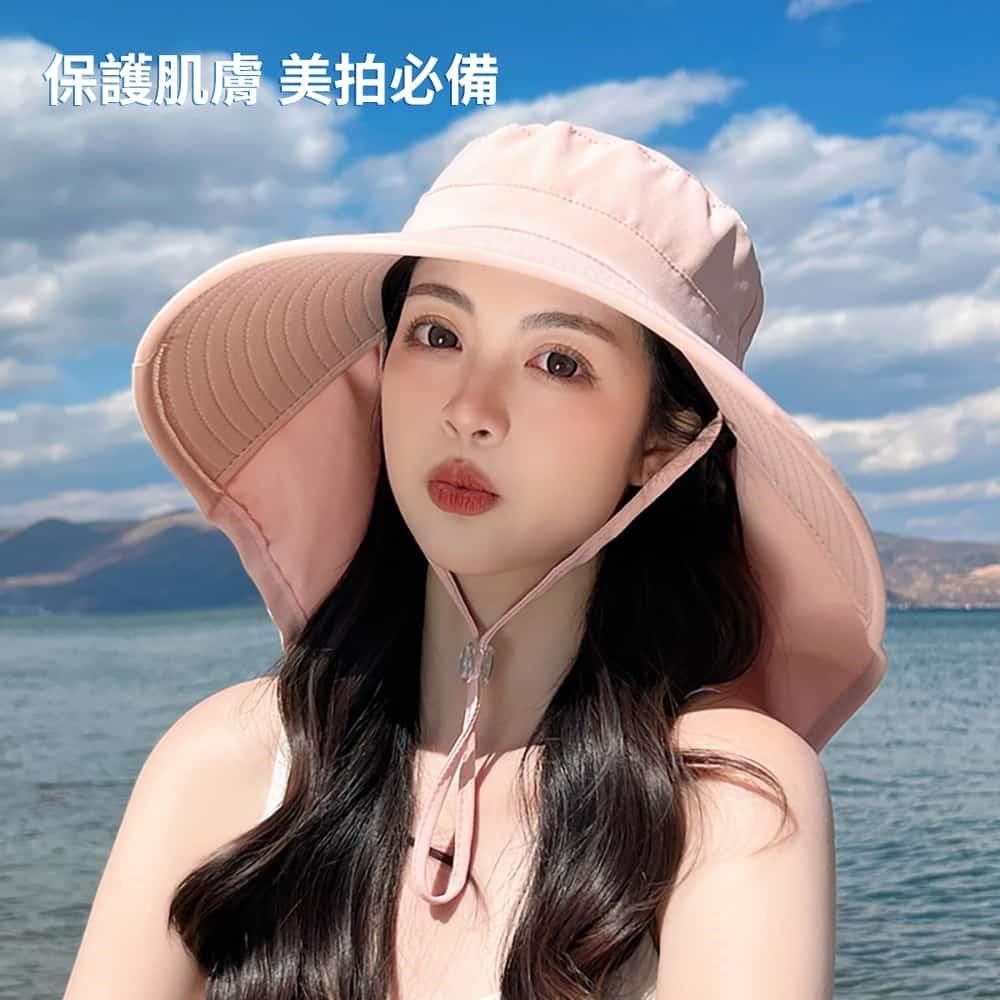 美娜甜心 【南紡購物中心】 女神系大帽簷加長護頸披肩防曬帽 抗UV涼感透氣遮陽帽 小臉帽F206