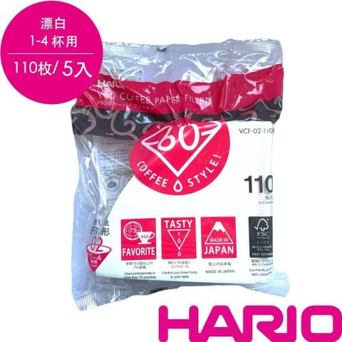 【南紡購物中心】 HARIO V60漂白02濾紙110張x5入/VCF-02-110W