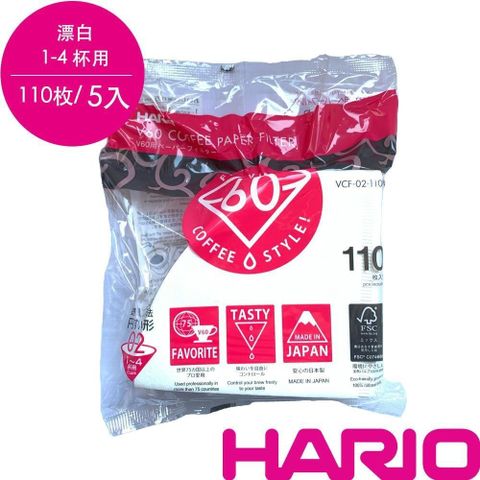 HARIO 【南紡購物中心】  V60漂白02濾紙110張x5入/VCF-02-110W