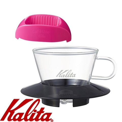 【南紡購物中心】 KALITA 155系列蛋糕型玻璃濾杯(經典黑)+隨身咖啡濾杯(櫻桃紅)
