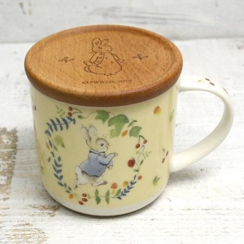 【Croissant科羅沙】Peter Rabbit 比得兔PI附木蓋花葉馬克杯黃PR482-11C