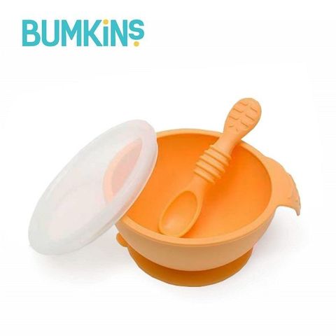 Bumkins 【南紡購物中心】 美國  寶寶白金矽膠餐碗組(香橙黃)