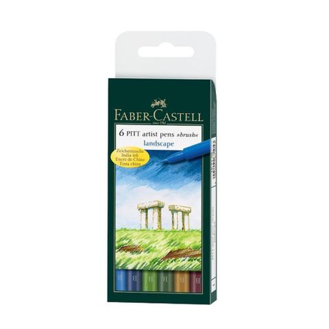 Faber-Castell 輝柏 【南紡購物中心】  PITT藝術筆-軟毛筆頭 細芯 景觀色系 6支入/盒 167105