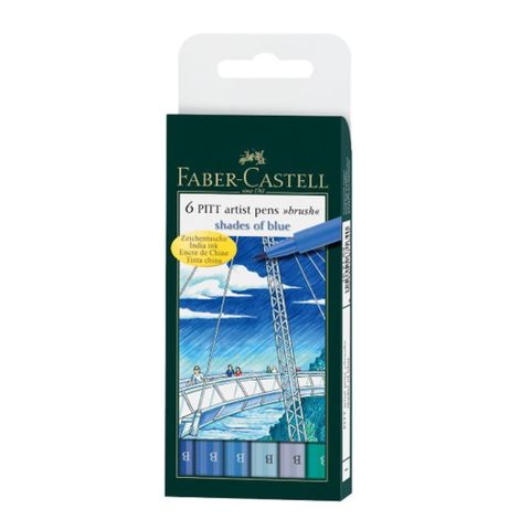 Faber-Castell 輝柏 【南紡購物中心】  PITT藝術筆-軟毛筆頭 細芯 藍色系 6支入/ 盒 167164