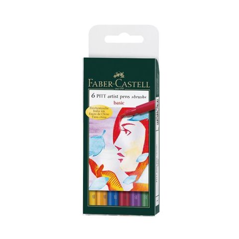 Faber-Castell 輝柏 【南紡購物中心】  PITT藝術筆-軟毛筆頭 細芯 標準色系 6支入/ 盒 167103