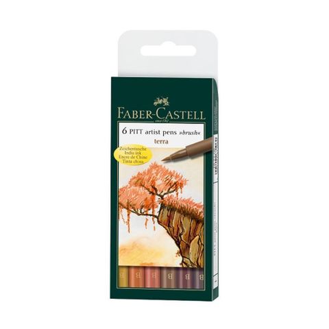 Faber-Castell 輝柏 【南紡購物中心】  PITT藝術筆-軟毛筆頭 細芯 鄉土色系 6支入/盒 167106