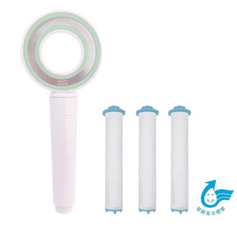 三代QSPA甜甜圈造型增壓細水過濾蓮蓬頭1入(QP-1688)+3支濾芯 (顏色隨機)