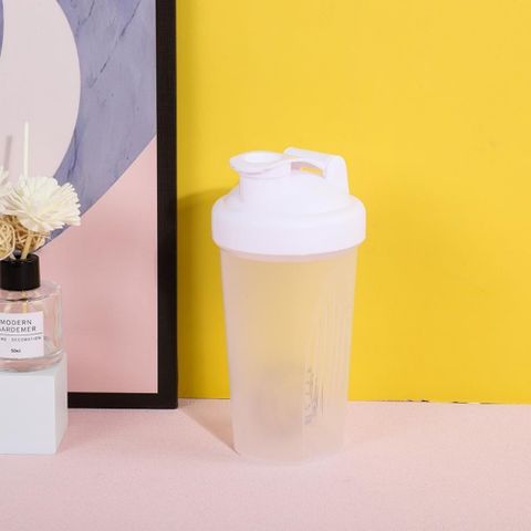 寬口便利搖飲杯 帶刻度/附攪拌球(白色/400ml) 健身運動水杯 攪拌奶昔杯 搖搖杯