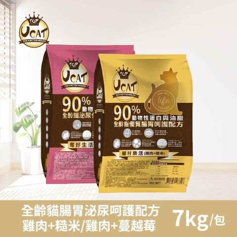 【南紡購物中心】 UCAT 全齡貓腸胃呵護配方(雞肉+糙米)/泌尿化毛呵護配方(雞肉+蔓越莓) 7kg/包