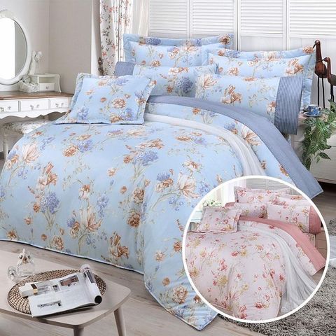 【FITNESS】精梳棉雙人特大七件式床罩組-嫚花沁語(兩款任選)