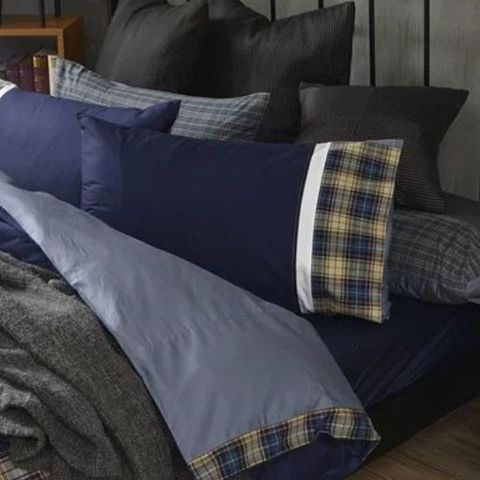 【南紡購物中心】 Caliphil寢具 單人床包被單四件組 / 曼徹斯特 / 藍 / 美國精梳純棉 / 時尚風格設計