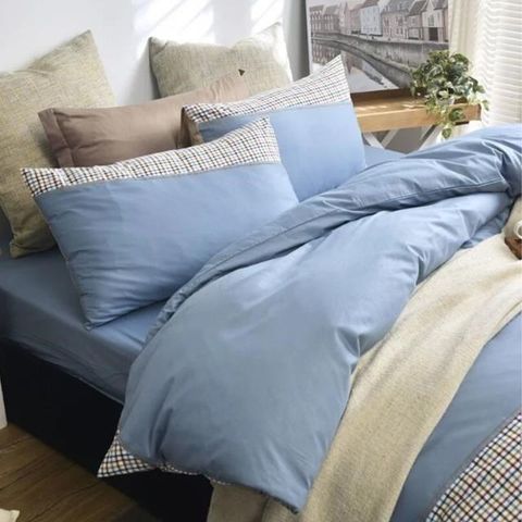 【南紡購物中心】 Caliphil寢具 單人床包被單四件組/ 諾里奇/ 藍/ 美國精梳純棉/ 獨家休閒時尚設計師寢具組