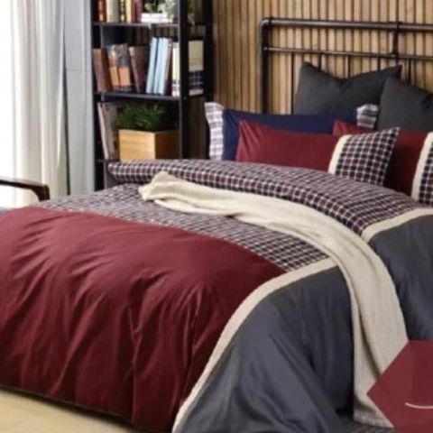 【南紡購物中心】 Caliphil寢具 單人床包被單四件組 / 諾丁漢/ 酒紅色與灰色配色 / 美國精梳純棉/ 台灣製