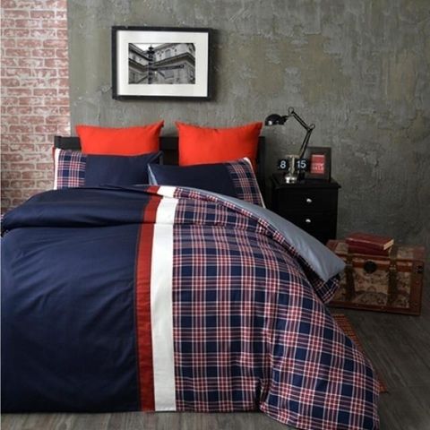【南紡購物中心】 Caliphil寢具 單人床包被單四件組 / 倫敦 / 藍 / 美國精梳純棉 / 英倫時尚風格設計/ 台灣製