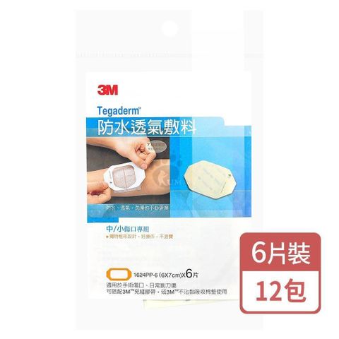 3M 防水透氣敷料 6片/包 (12包) 中/小傷口專用 1624PP 6x7cm