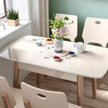 hoi! 時尚簡約大理石紋鋼化玻璃折疊餐桌 1.2M LS159-玫瑰金色