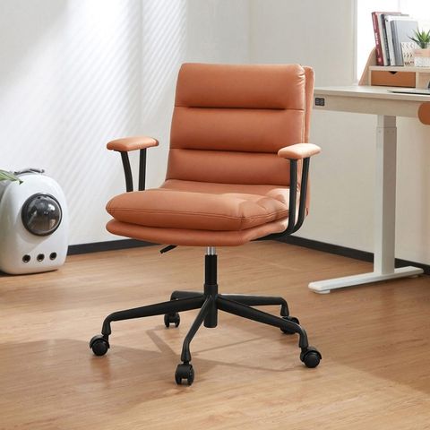 林氏木業輕奢科技布扶手電腦椅 BY015-霧橘色