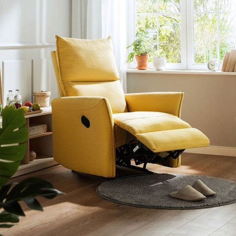 hoi! 林氏木業頭手動型獨立筒單人躺椅沙發 LS170-芒果黃