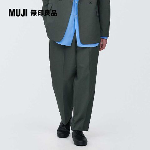 男聚酯纖維不易起皺彈性打褶寬版褲【MUJI 無印良品】(共2色)