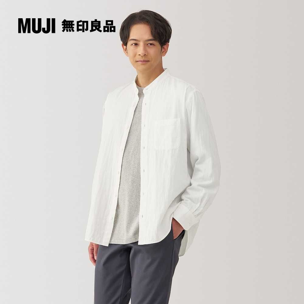 MUJI 無印良品 男吉貝木棉混二重紗織立領長袖襯衫