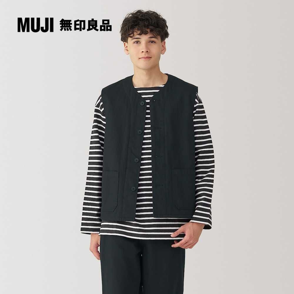 MUJI 無印良品 男吉貝木棉混人字紋鋪棉背心
