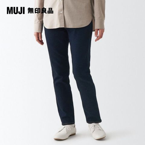 MUJI 無印良品 女有機棉混彈性丹寧合身褲_暗藍