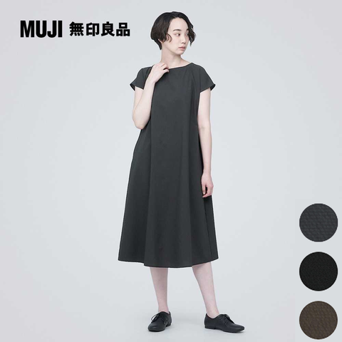 女聚酯纖維彈性透氣泡泡紗法式袖洋裝【MUJI 無印良品】(共3色)