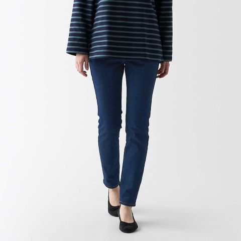 女有機棉混超彈力丹寧窄版褲【MUJI 無印良品】