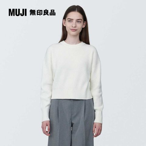 MUJI 無印良品 女棉混可水洗螺紋圓領短版針織衫(共6色)