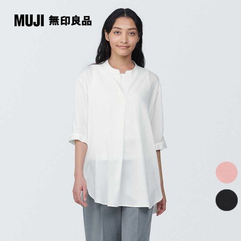 MUJI 無印良品 女嫘縈混聚酯纖維五分袖長版衫(共3色)