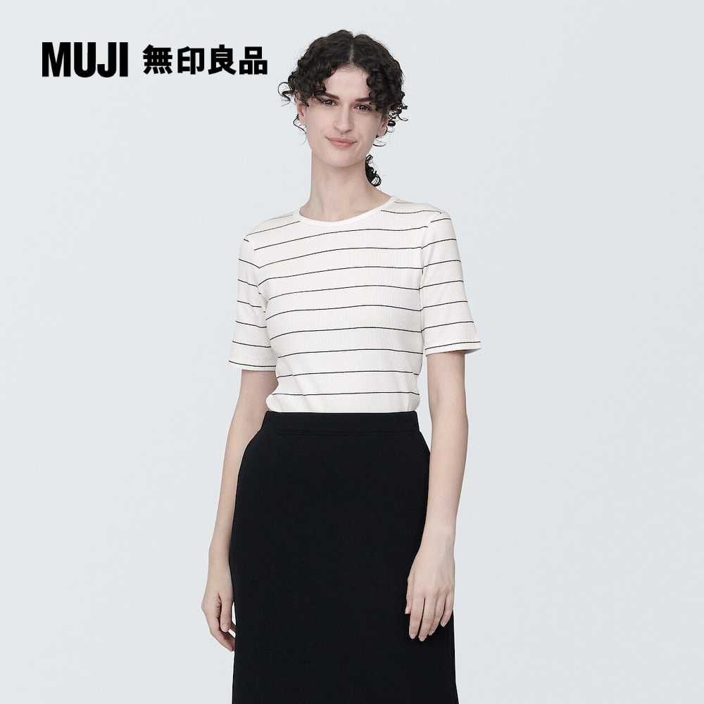 MUJI 無印良品 女有機棉混彈性螺紋圓領短袖T恤(共6色)