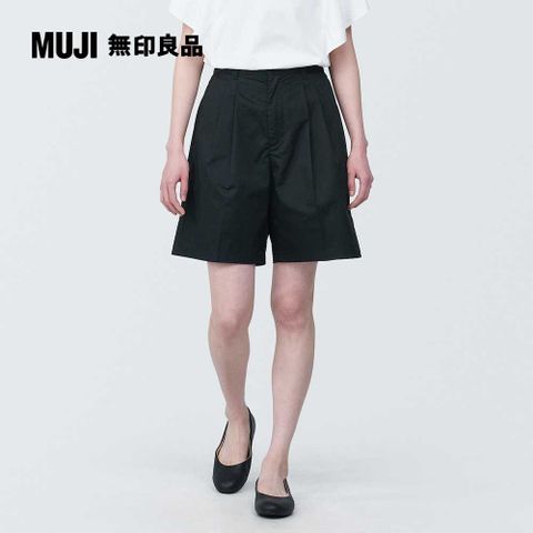 女聚酯纖維混彈性打褶五分褲【MUJI 無印良品】