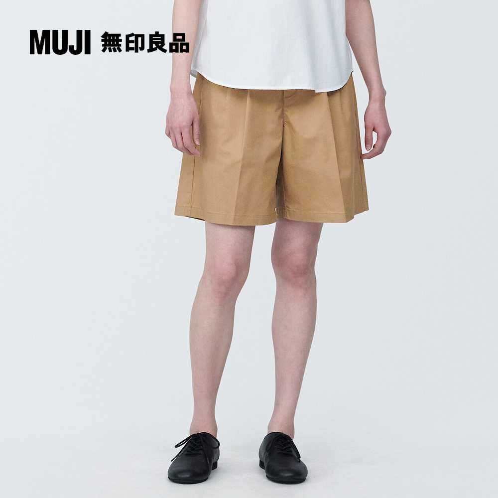 MUJI 無印良品 女聚酯纖維混彈性打褶五分褲(共3色)