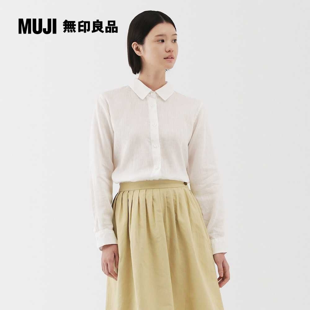 MUJI 無印良品 女亞麻水洗標準領長袖襯衫