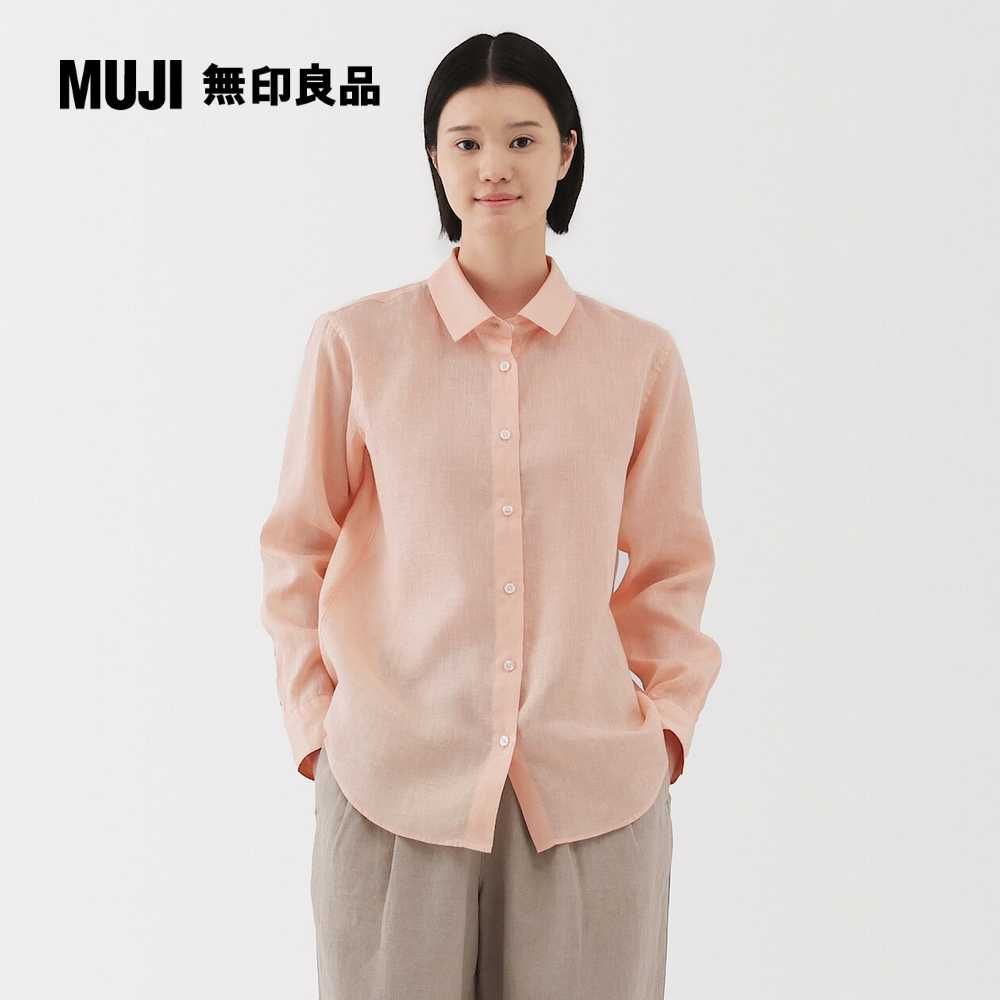 MUJI 無印良品 女亞麻水洗標準領長袖襯衫