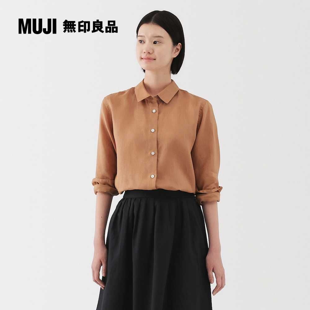MUJI 無印良品 女亞麻水洗標準領長袖襯衫