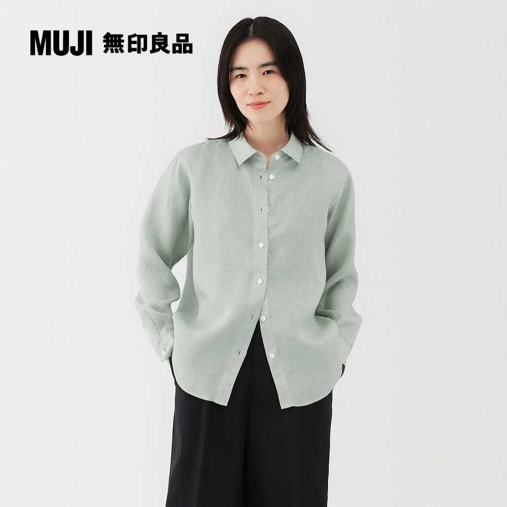 MUJI 無印良品 女亞麻水洗標準領長袖襯衫