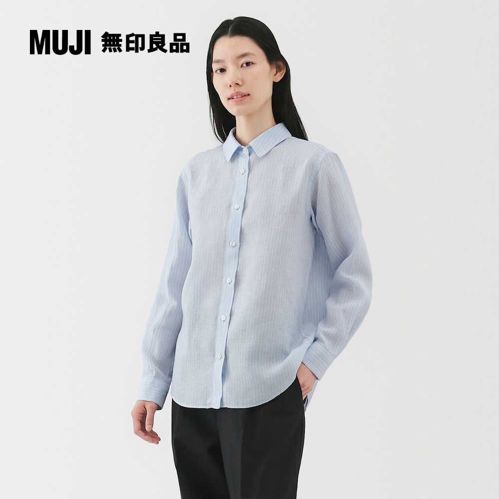 MUJI 無印良品 女亞麻水洗標準領長袖襯衫