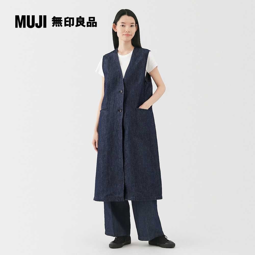 MUJI 無印良品 女大麻混丹寧長版背心