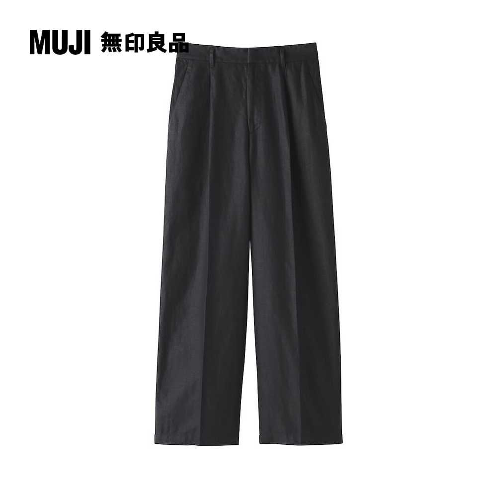MUJI 無印良品 女大麻混斜紋織打褶寬版褲