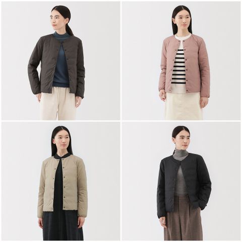 女輕量羽絨可攜式無領外套