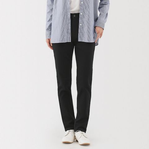 女彈性丹寧合身直筒褲/黑