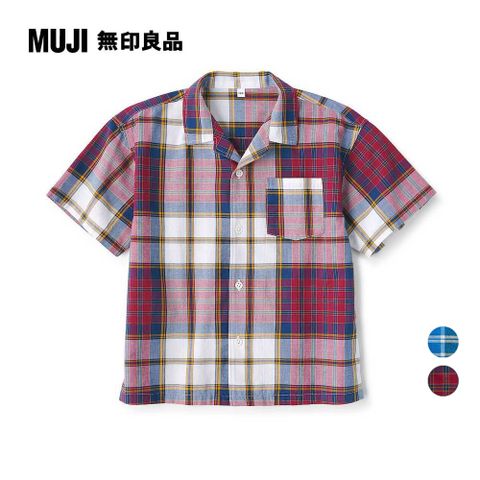 MUJI 無印良品 兒童有機棉馬杜拉斯格紋開領短袖襯衫