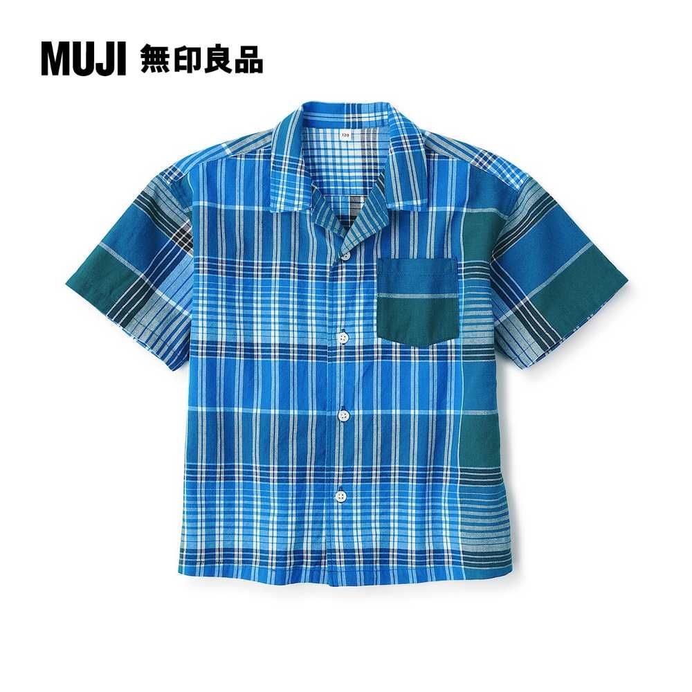 MUJI 無印良品 兒童有機棉馬杜拉斯格紋開領短袖襯衫