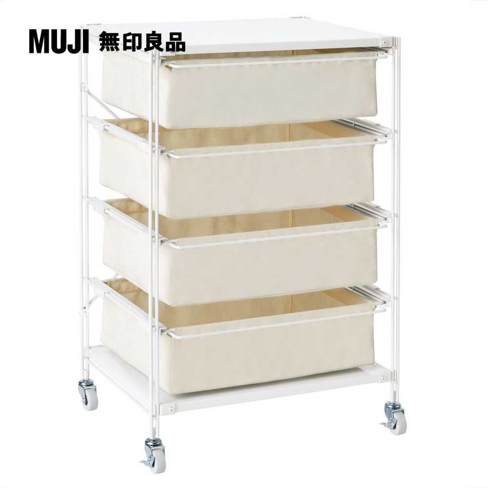 MUJI 無印良品 SUS帆布籃推車/亮面淺灰/寬56(大型家具配送)