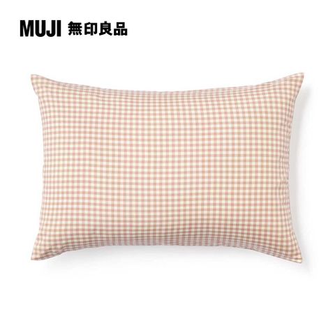 MUJI 無印良品 再生聚酯速乾枕套/43/粉紅格紋