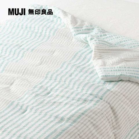 凹凸織薄被/S/藍直紋