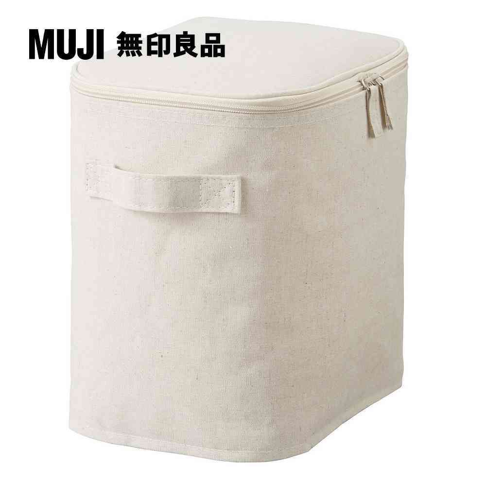 MUJI 無印良品 聚酯纖維麻收納箱/長方形/中/半/附蓋